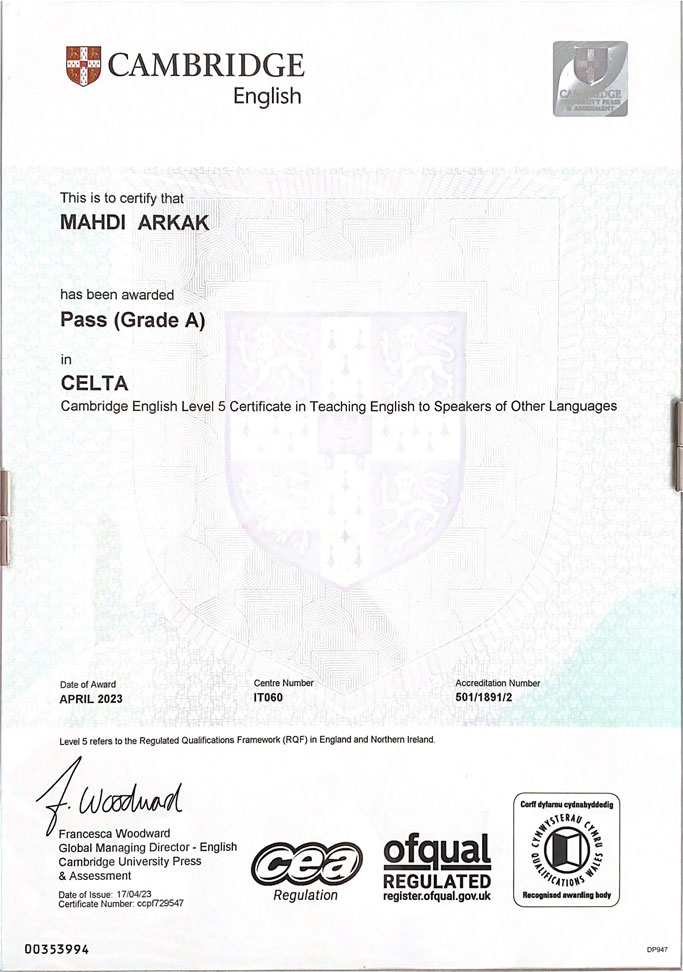 Cambridge CELTA Certificate